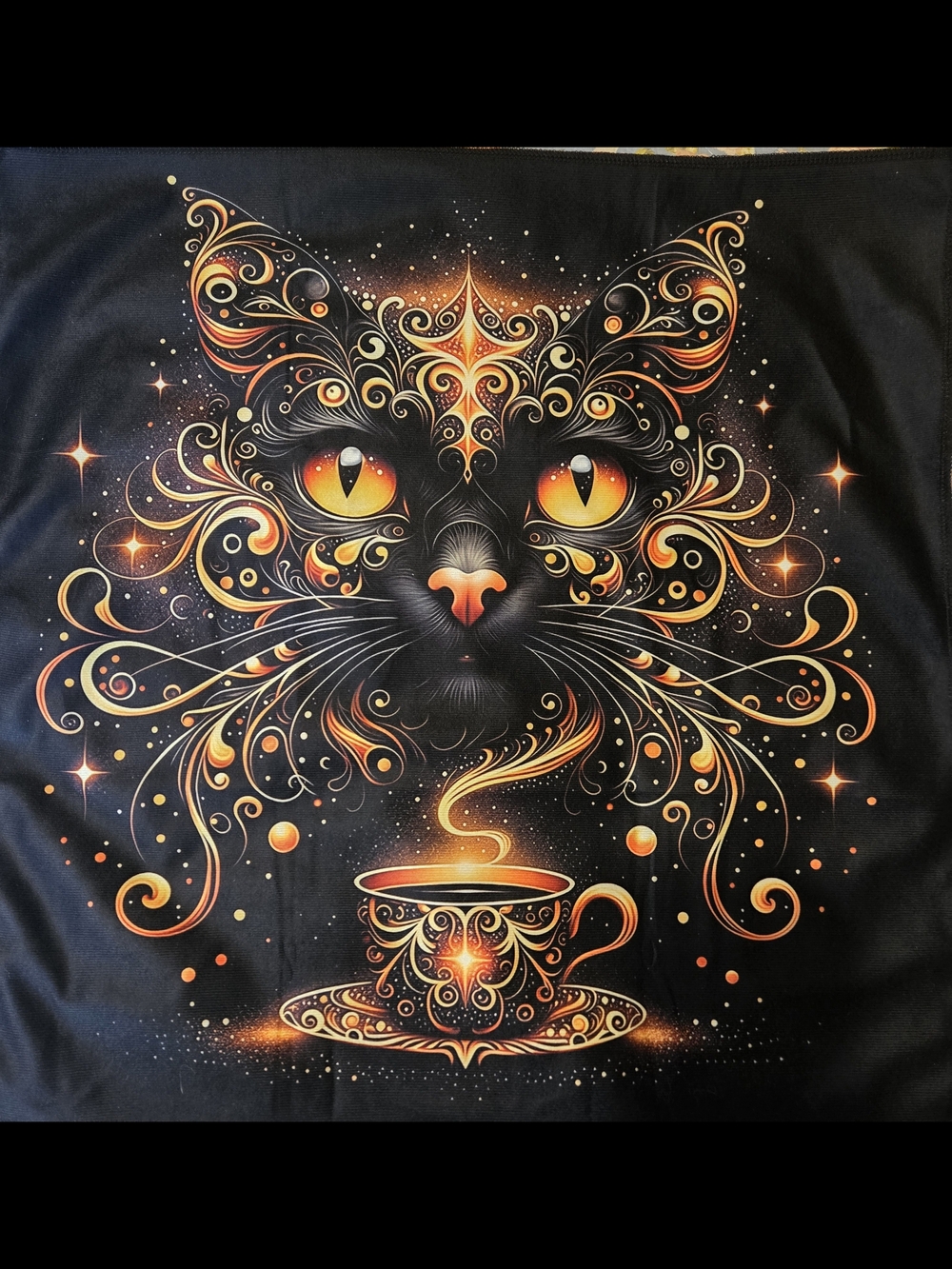 Black Orange Swirl Cat Art Tarot Cloth Oracle